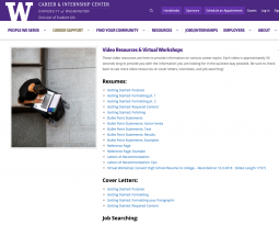 UW Career & Internship Center Resources webpage